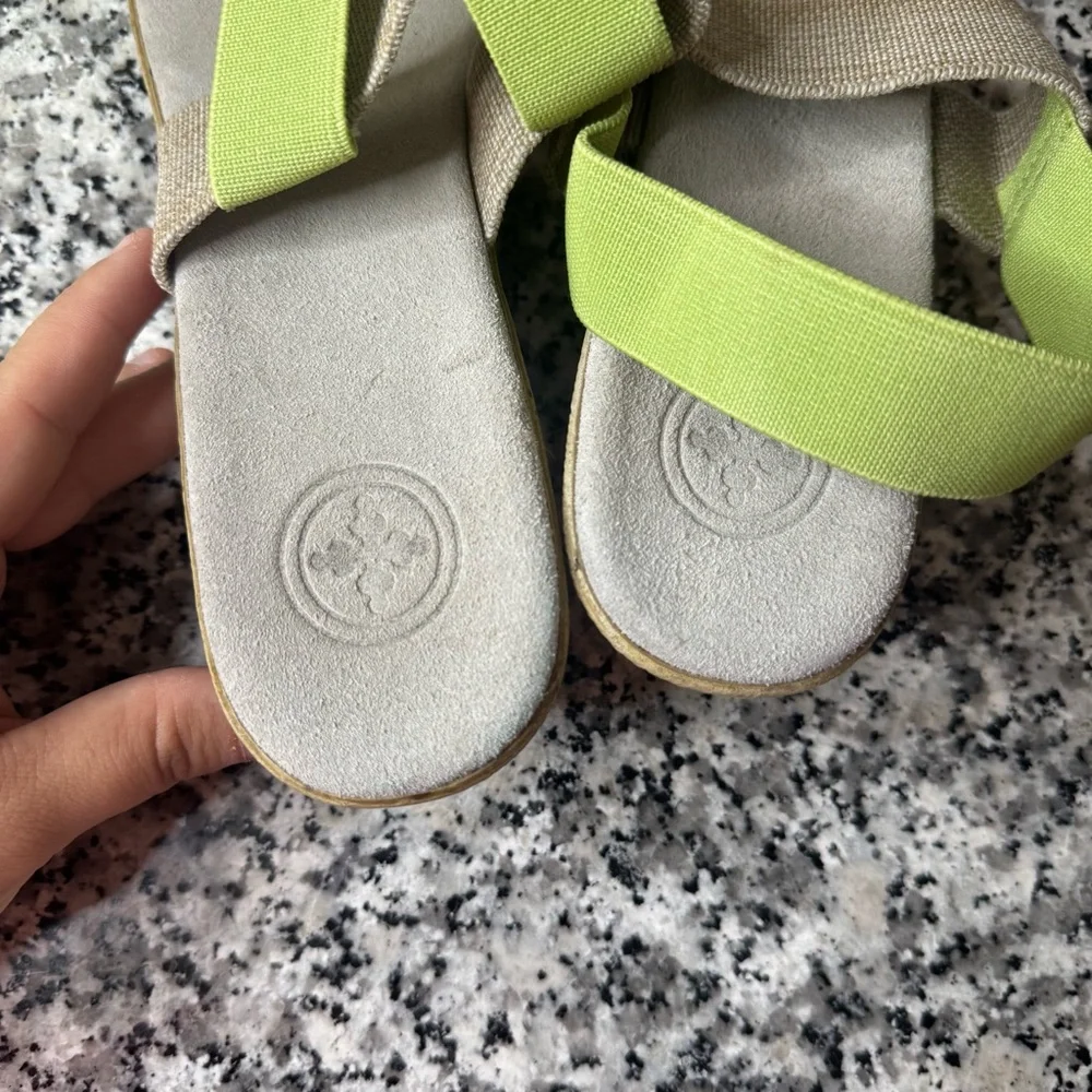 Charleston Shoe Company Cooper Espadrille Wedge Sandals With Green and Linen